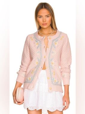 🌸 LoveShackFancy Naj Embroidered Cardigan in Pearl Blush 🌸